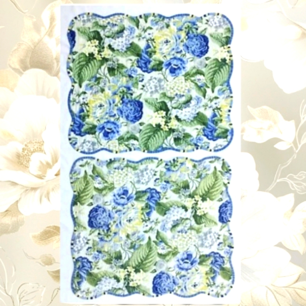 Waverly 2 Quilted Flower Blue Yellow Green Hydrangeas Cotton Shams.